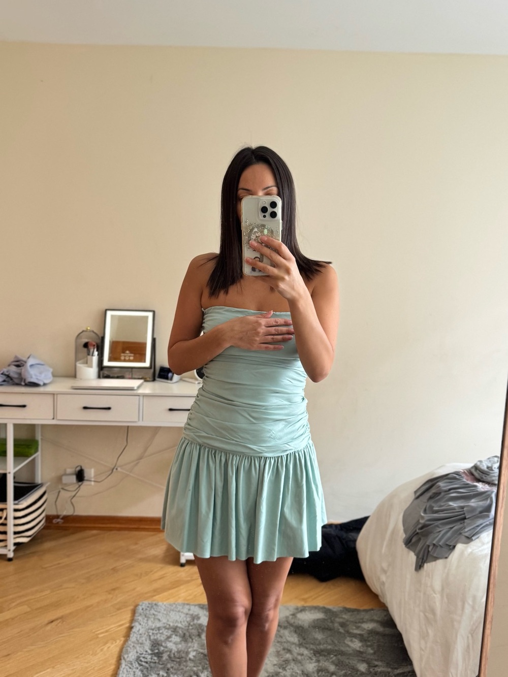 Windsor Strapless Ruched Mint Green Mini Dress